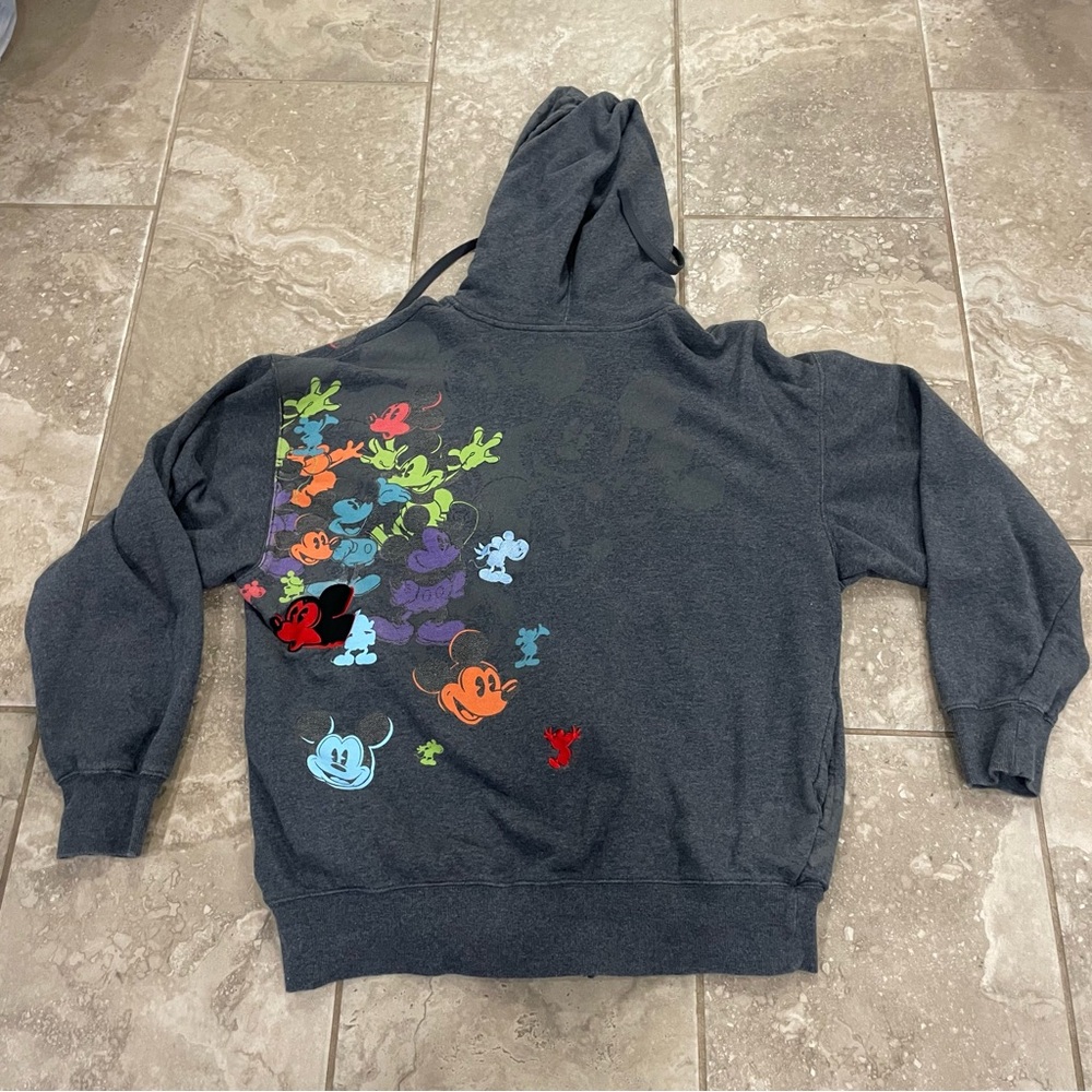 Disneyland Mickey Mouse Mens Hoodie Sweatshirt‎ Gray Embroidered Full Zip Large - Picture 5 of 12